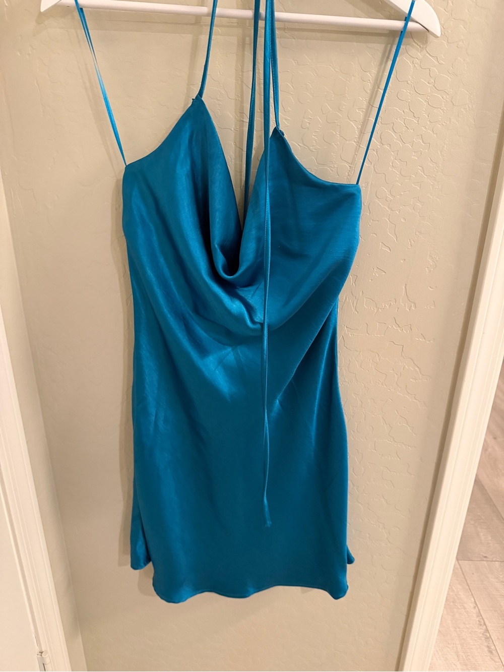 Teal Satin Cowl Neck Slip Dress